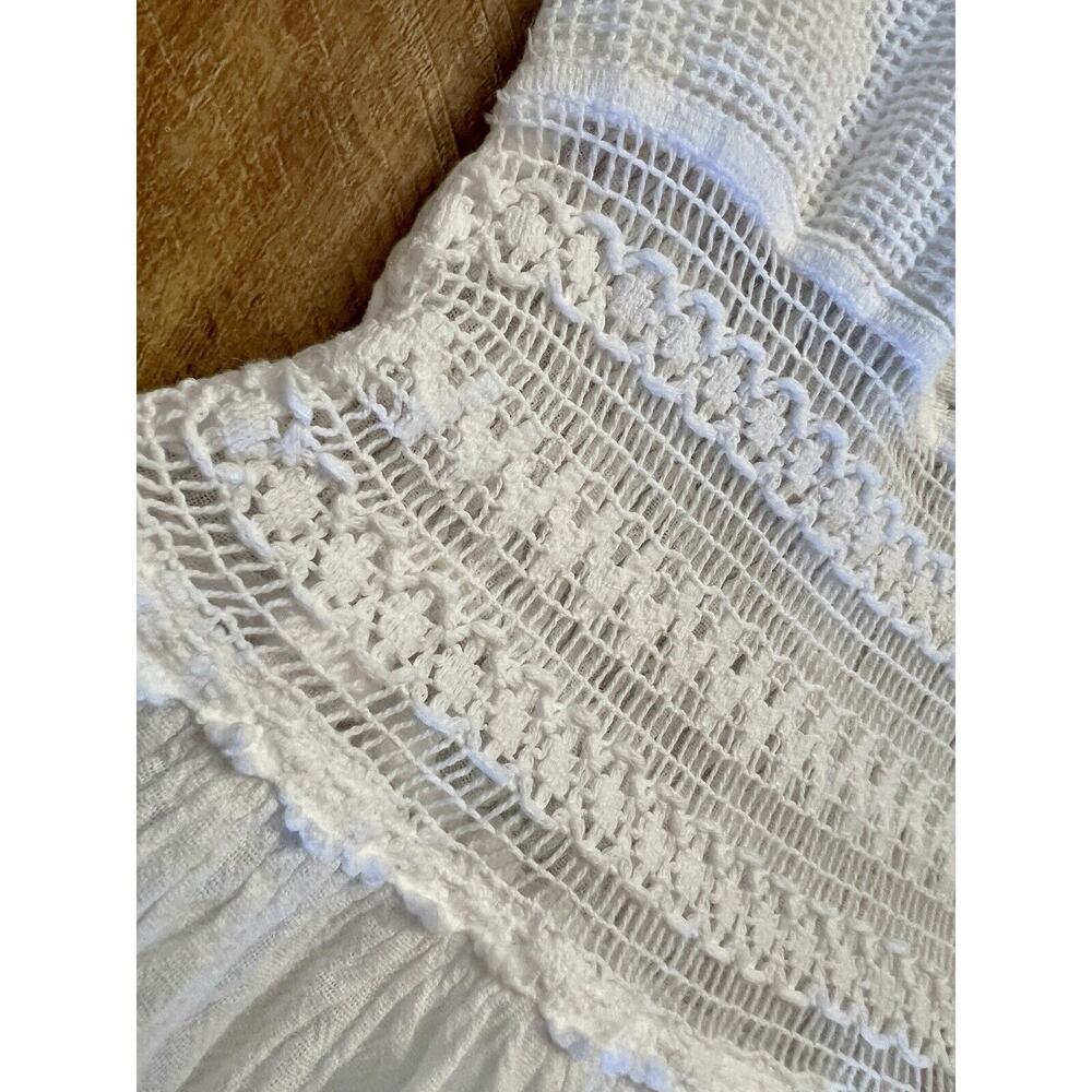 Sea Spice Resort Cotton Cover Double Slit M White Lace Crochet Smocked Dress - Picture 8 of 11